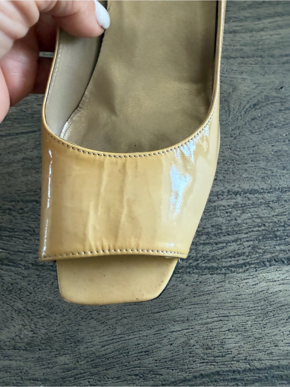 Stuart Weitzman Patent Peep-Toe Heels in Butter Yellow - Picture 8 of 12